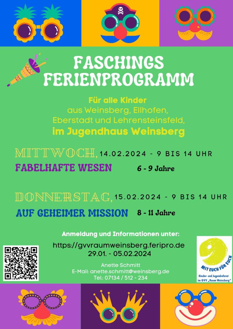 Plakat Faschingsferienprogramm des Jugendreferats