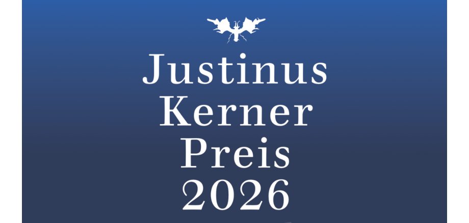 Text: Justinus Kerner Preis 2026 in weiß auf blauem Grund