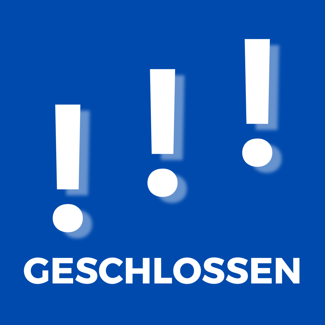 Schriftzug geschlossen in weiß auf blauem Grund