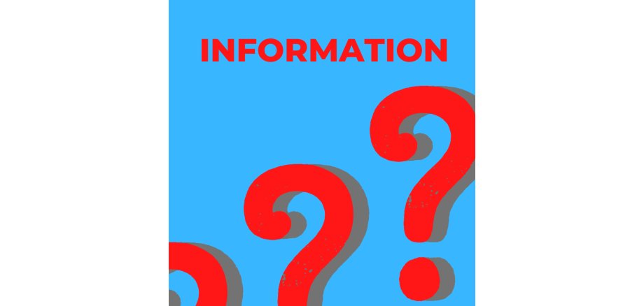 Schriftzug "Information" und Fragezeichen in rot auf blauem Grund